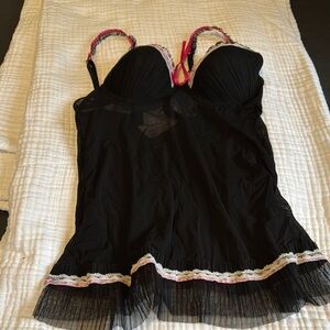 Rampage Black and Pink Chemise with Lace Details